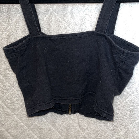 Topshop Black Zip-up Cotton Crop Top - Picture 4 of 8
